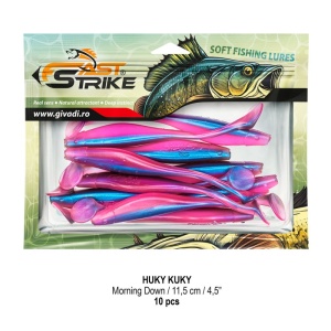 Shad suplu impregnat cu miros Fast Strike Huky Kuky 11.5cm 4.3g 10 bucati plic cu tavita rigida.