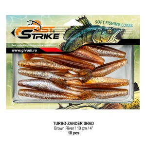 Shad de șalău Fast Strike Turbo Zander 10cm 10bucati blister rigid pentru pescuit la răpitori.