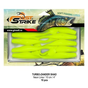 Shad de șalău Fast Strike Turbo Zander 10cm 10bucati blister rigid pentru pescuit la răpitori.