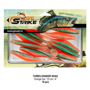 Shad de șalău Fast Strike Turbo Zander 10cm 10bucati blister rigid pentru pescuit la răpitori.