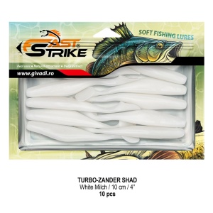 Shad de șalău Fast Strike Turbo Zander 10cm 10bucati blister rigid pentru pescuit la răpitori.
