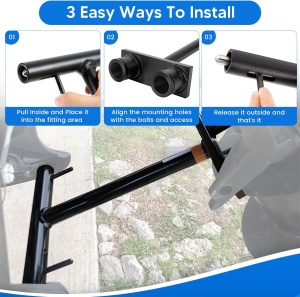 Suport profesional pentru transport motor barcă Attwood Lock N’ Stow – Dispozitiv compact din oțel vopsit electrostatic și pini din inox, proiectat pentru motoare Mercury OptiMax și EFI între 75 și 200CP.