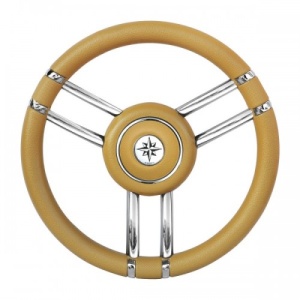 Volan barcă premium Savoretti Armando Apollo (350mm) – Structură structurală din inox 316 cu spițe duble, finisaj din poliuretan moale și prindere universală, disponibil în alb, negru, gri și bej.