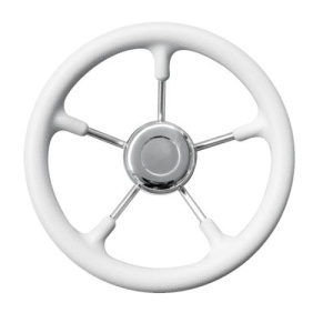 Volan tip timonă Savoretti Armando de 320mm cu 5 spițe din inox – Echipament marin original fabricat în Italia, coroană îmbrăcată în poliuretan premium cu butuc universal integrat.