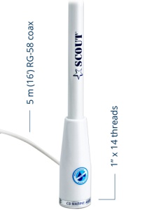 Antena marina de banda larga Scout KS-7B 24cm negru din fibra de sticla pentru receptie radio AM FM DAB si TV terestra.