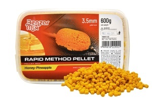 Benzar Rapid Method Pellet 1.5mm 600g – micropelete pre-umectate, gata de utilizare, cu dizolvare controlată și arome puternice, ideale pentru pescuitul la method feeder.