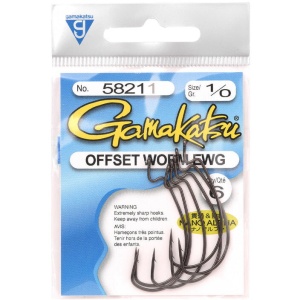 Carlige Gamakatsu Worm Offset EWG Nano Alpha, ultra-ascutite si rezistente la coroziune pentru naluci soft voluminoase.
