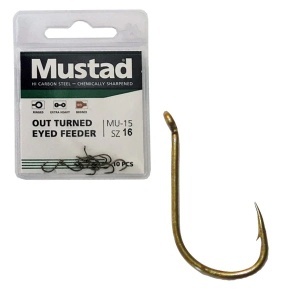 Cârlige Mustad Out-Turned Eyed Feeder – model cu ochet, vârf UltraPoint 4.3, finisaj bronz, ideal pentru method-feeder. 15 bucăți/plic