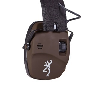 Căști antifonice active Browning BDM Bluetooth negre cu profil redus și amplificare stereo.