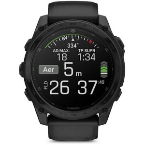 Ceas smartwatch GPS tactic Garmin tactix 8 Standard AMOLED 51mm cu ramă din titan și lanternă verde.