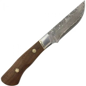 Cuțit vânătoare Parforce Damasc Rotmilan cu lamă stratificată și mâner ergonomic din lemn Swartzia – detaliu gardă protecție.