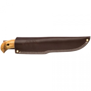 Cutit Helle Nord full tang cu lama Sandvik 14C28N de 147mm si maner din mesteacan buclat, livrat cu teaca din piele naturala.