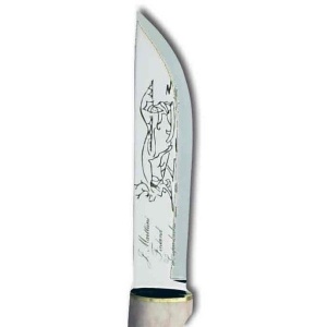 Cutit Marttiini Lapp Bone cu lama inox de 110mm si maner din mesteacan si corn de ren, livrat cu teaca din piele traditionala.