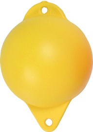 Geamandură rotundă de semnalizare EVAL fabricată din polietilenă de înaltă densitate (HDPE), dimensiuni 15x20cm, greutate 115g, disponibilă în variantele Hi-Vis portocalie și galbenă, rezistentă la UV și apă sărată.