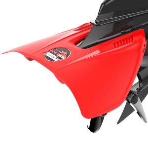 Hydrofoil StingRay HyperFoil 500 (HyperSpeed Red) pentru motoare de 4 - 300 CP – Stabilizator nautic premium de performanță, montaj hibrid flexibil și nivel mediu de ridicare a provei.