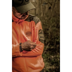 Jachetă polar vânătoare Mauser Silent Fleece Pure Blaze Orange de înaltă vizibilitate cu guler înalt.