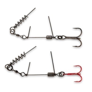 Montura Savage Gear Corkscrew Stinger – sistem cu arc metalic, ancore BN/Red și lest de 3 g pentru echilibru perfect la năluci soft mari.