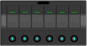 Panou electric 12V/24V cu sigurante automate Electron EVAL IP68, cu simboluri autoadezive rotunde, disponibil in variante cu  6 circuite.