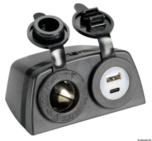 Priză Marină Aplicată Osculati, USB Tip A și C, Priză Clasică 12/24V