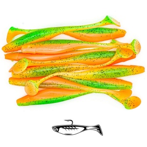 Shad suplu impregnat cu miros Fast Strike Huky Kuky 11.5cm 4.3g 10 bucati plic cu tavita rigida.