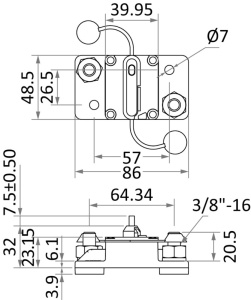 Siguranta si comutator automat Osculati 50-250A pentru vinci si bow thruster, cu borne de 3/8" si protectie IP67.