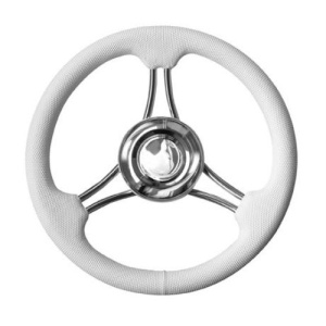 Volan sport premium Savoretti Armando de 350mm cu 3 spițe duble din inox – Echipament marin original fabricat în Italia, coroană îmbrăcată în poliuretan granulat fin soft-touch cu butuc universal integrat - ALB