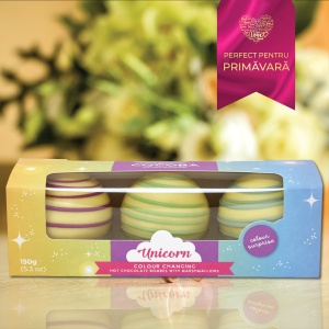 Unicorn Set 3 sfere de ciocolata alba cu bezele 150G