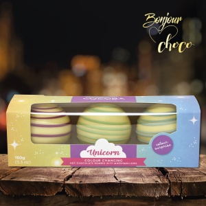 Unicorn Set 3 sfere de ciocolata alba cu bezele 150G