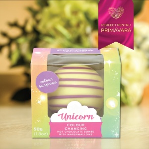 Unicorn Sfera de ciocolata alba cu bezele 50G