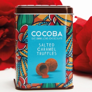 Trufe de ciocolata cu lapte si caramel sarat in cutie metalica 120G