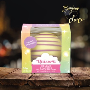 Unicorn Sfera de ciocolata alba cu bezele 50G