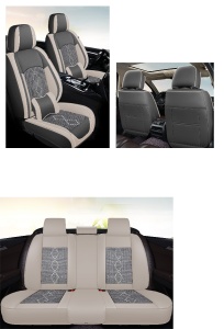 Huse auto premium 5 locuri Carguard Deluxe piele ecologică perforată și textil - gri deschis - gri inchis - Img 3