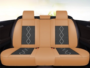 Huse auto premium 5 locuri Carguard Deluxe piele ecologică perforată și textil - maro caramel - Img 4
