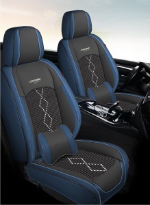 Huse auto premium 5 locuri Carguard Deluxe piele ecologică perforată și textil - negru - albastru închis - Img 2
