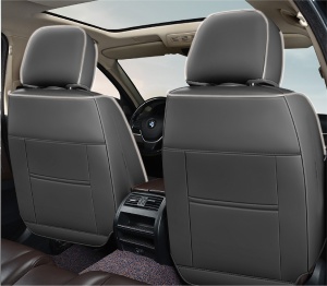 Huse auto premium 5 locuri Carguard Deluxe piele ecologică perforată și textil - gri deschis - gri inchis - Img 4