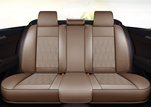 Huse auto premium 5 locuri Carguard Deluxe piele ecologică perforată - maro deschis - crem - Img 3