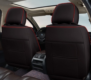 Huse auto premium 5 locuri Carguard Deluxe piele ecologică perforată - negru - rosu - Img 4