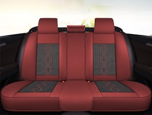 Huse auto premium 5 locuri Carguard Deluxe piele ecologică perforată și textil - roșu închis - negru - Img 3