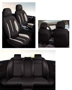 Huse auto premium 5 locuri Carguard Deluxe piele ecologică perforată - negru - alb - Img 4