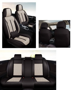 Huse auto premium 5 locuri Carguard Deluxe piele ecologică perforată - negru - crem - Img 2
