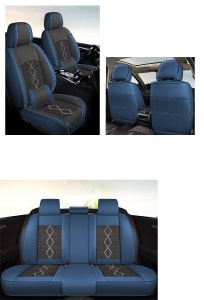 Huse auto premium 5 locuri Carguard Deluxe piele ecologică perforată și textil - negru - albastru închis - Img 3