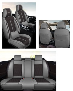Huse auto premium 5 locuri Carguard Deluxe piele ecologică perforată - gri - negru - Img 2