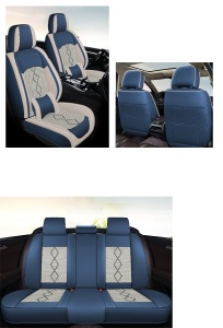 Huse auto premium 5 locuri Carguard Deluxe piele ecologică perforată și textil - albastru - alb - Img 2