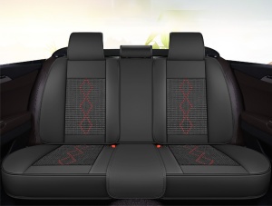 Huse auto premium 5 locuri Carguard Deluxe piele ecologică perforată și textil - negru - rosu închis - Img 3