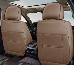 Huse auto premium 5 locuri Carguard Deluxe piele ecologică perforată - maro deschis - crem - Img 4