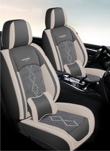 Huse auto premium 5 locuri Carguard Deluxe piele ecologică perforată și textil - gri deschis - gri inchis - Img 2