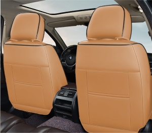 Huse auto premium 5 locuri Carguard Deluxe piele ecologică perforată și textil - maro caramel - Img 3