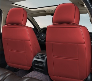 Huse auto premium 5 locuri Carguard Deluxe piele ecologică perforată și textil - roșu închis - negru - Img 4