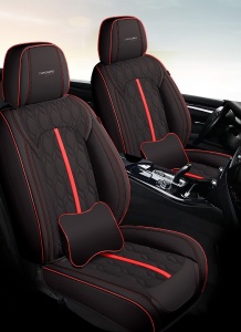 Huse auto premium 5 locuri Carguard Deluxe piele ecologică perforată - negru - rosu - Img 2