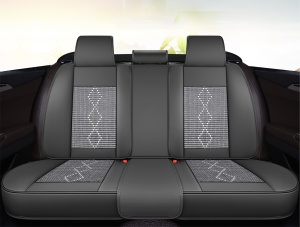 Huse auto premium 5 locuri Carguard Deluxe piele ecologică perforată și textil - negru - alb - Img 3
